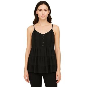 ROYAL LOVE Women’s Tank Top Dressy Black Tiered Sleeveless Top Size L Tie Back‎